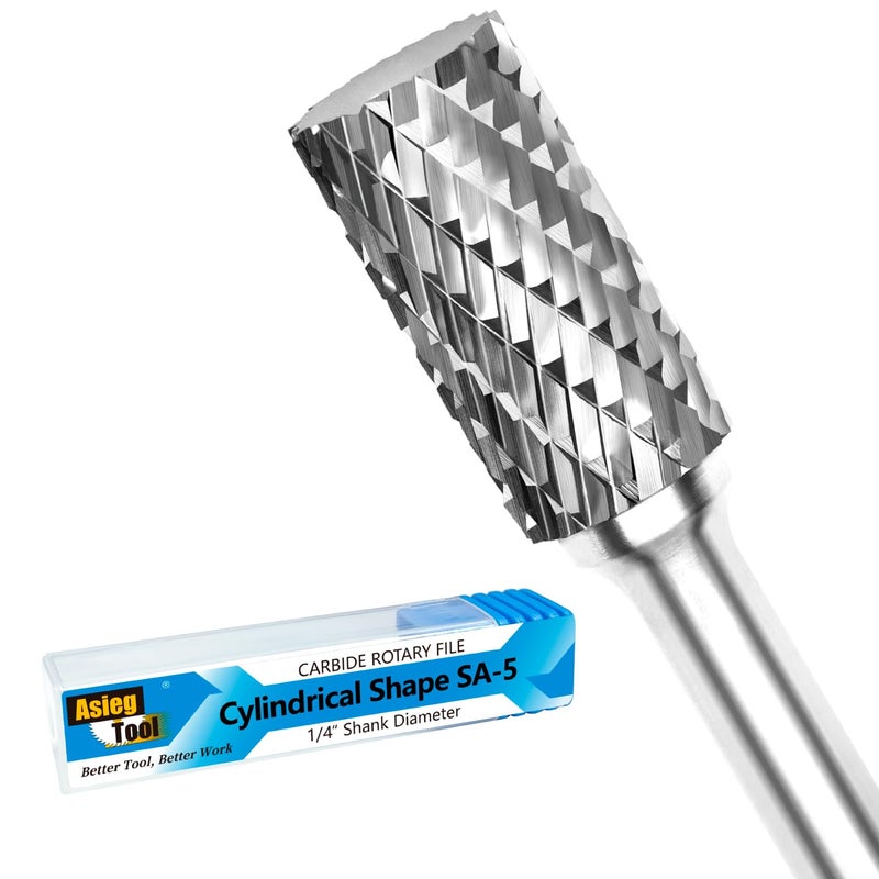 Asieg Tool SA-5 مثقاب كربيد التنغستن ملف دوار شكل أسطواني قطع مزدوج لمثقاب القالب 1/4 بوصة قطر الساق و 1/2 بوصة قطر القاطع 1 بوصة طول القاطع - Image 1